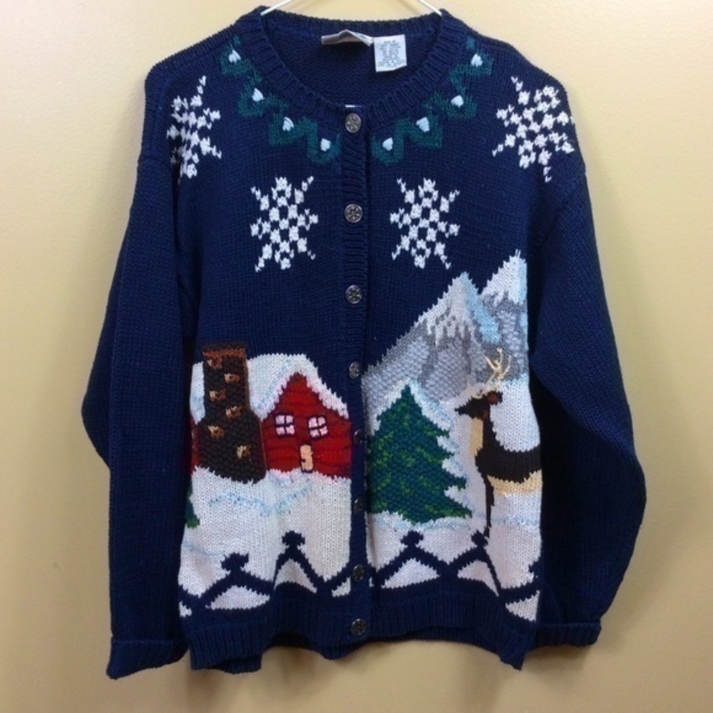 90s Northern Refections cabin cardigan. Navy blue small. Cotton  winter